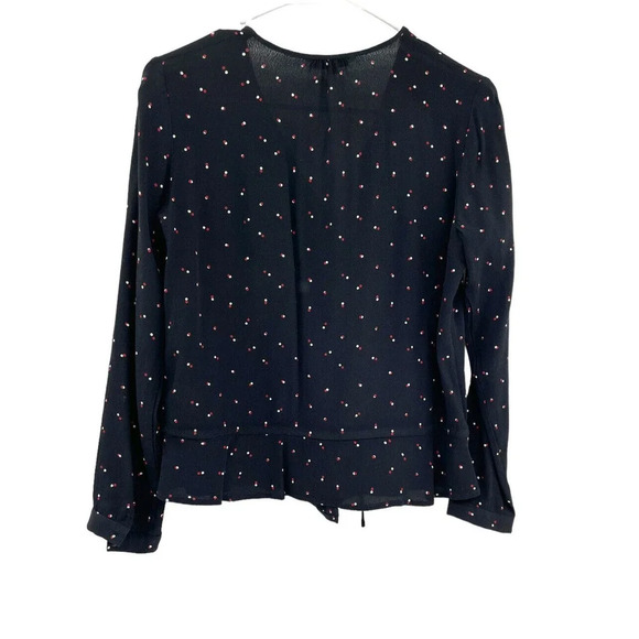 Rails Women's Top Beaux Blouse in Black Off Set Dot Long Sleeves Ruffle Hem Sz M - Picture 8 of 13